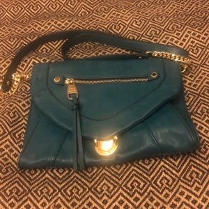 Dark teal leather small strap bag